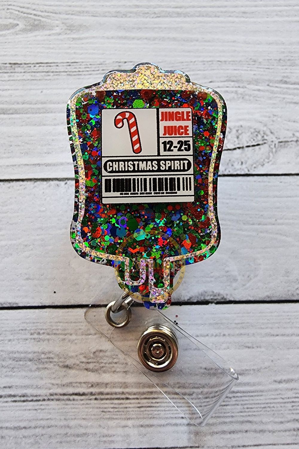 Christmas Lights Jingle Juice  Blood Bag Badge Reel, Christm...
