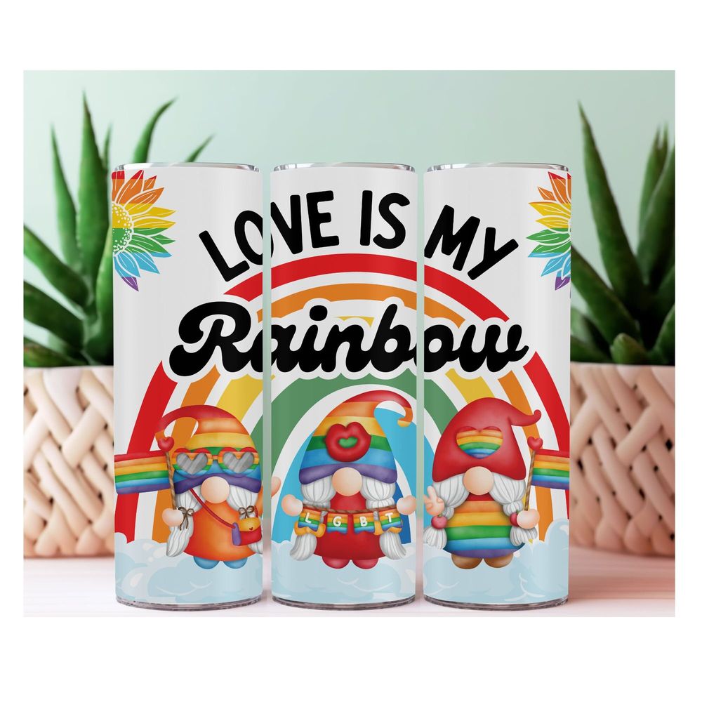 Love is My Rainbow 20 oz Tumbler, LGBTQIA, Gnomes, Pride, Pr...