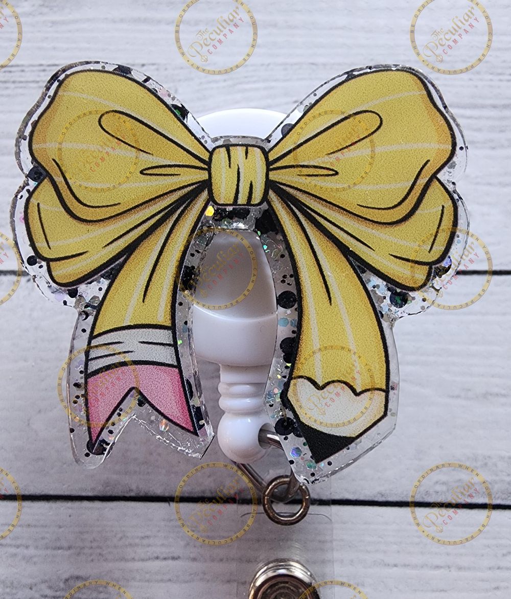 Pencil Bow Badge Reel, Teacher badge reel, Badge holder, Gif...