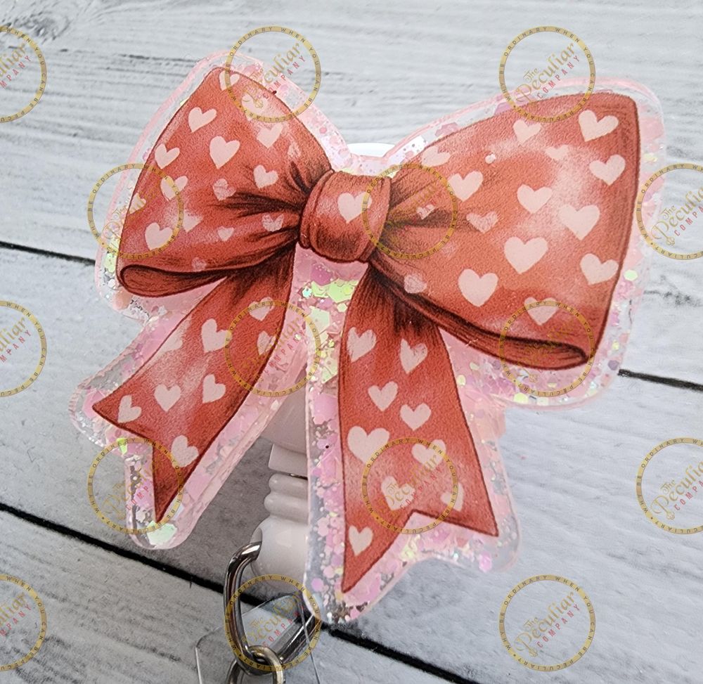 Valentine Heart Bow Badge Reel, Badge holder, Nurse badge re...