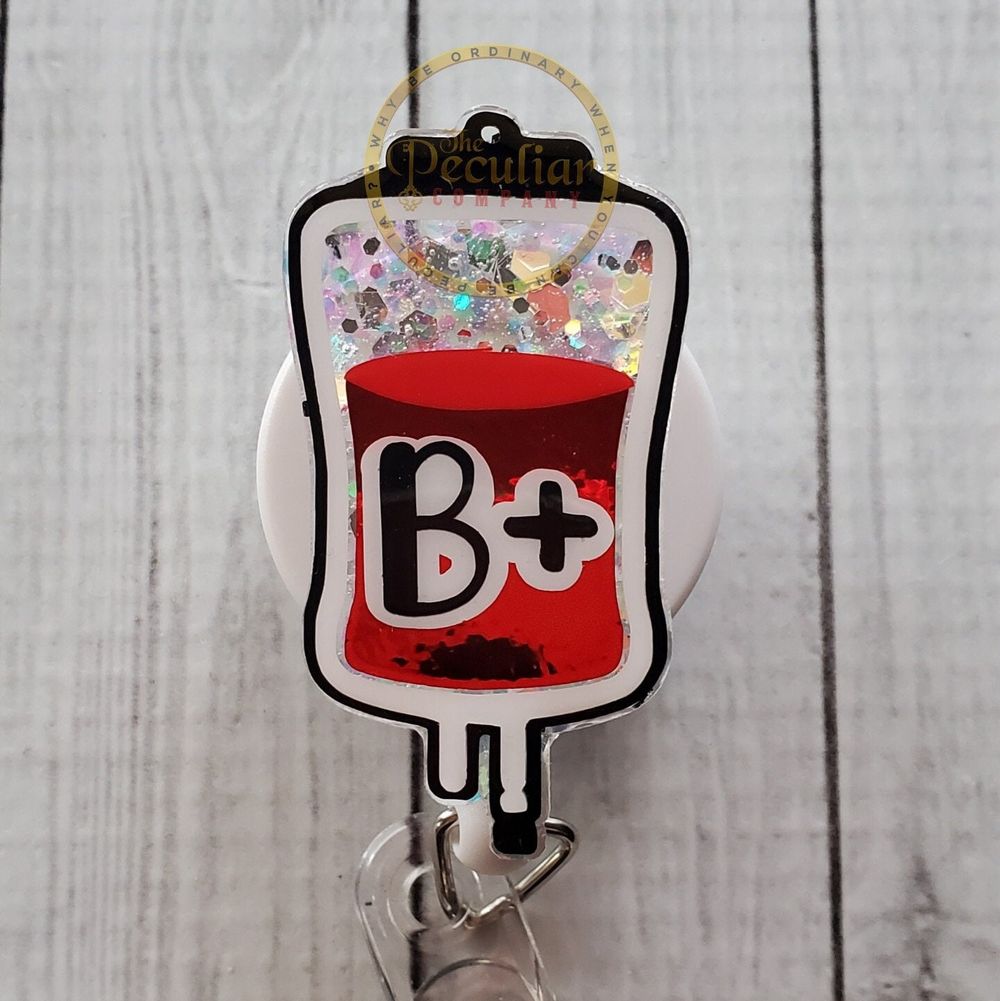 B Positive Blood Bag Badge Reel, healthcare badge reel, nurs...